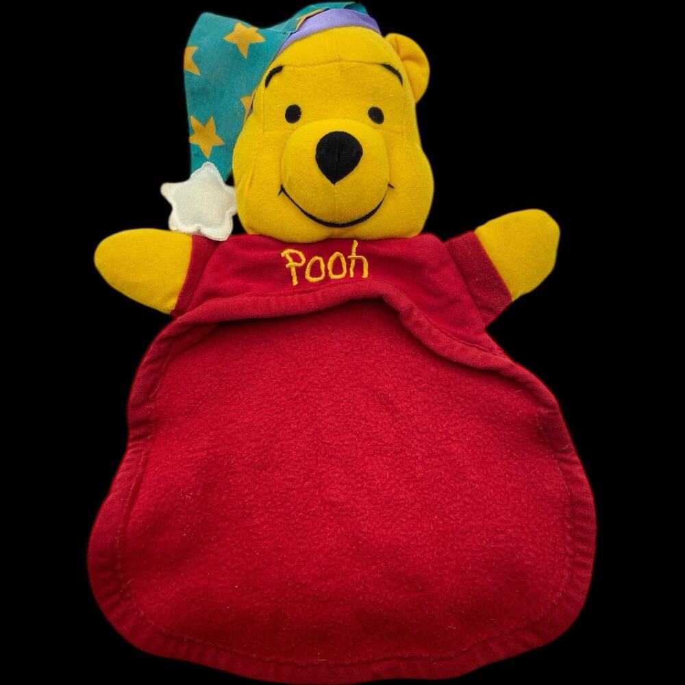 Vintage Mattel Winnie The Pooh Plush Lovey Red Baby Security Blanket Disney